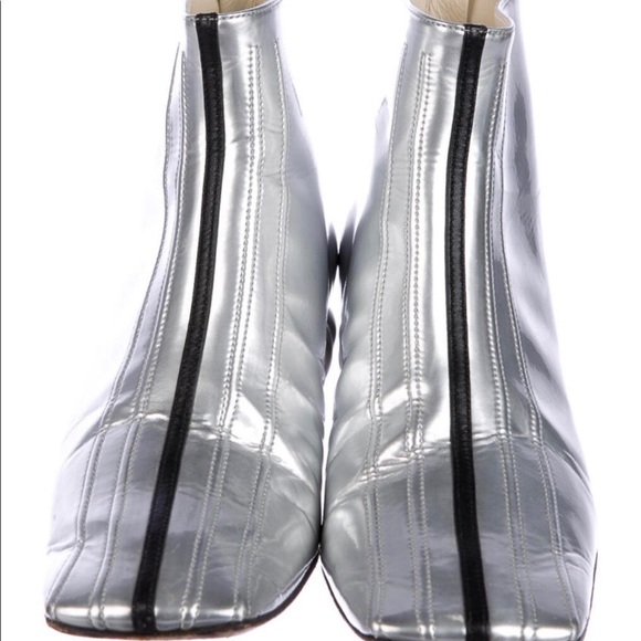 Chanel Silver Leather Boots Size 35